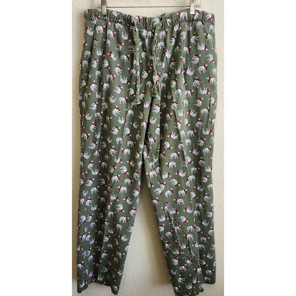 Old Navy Green White Red Polar Bear Print Pajama Pants Large Pockets Lightweight - Picture 1 of 6